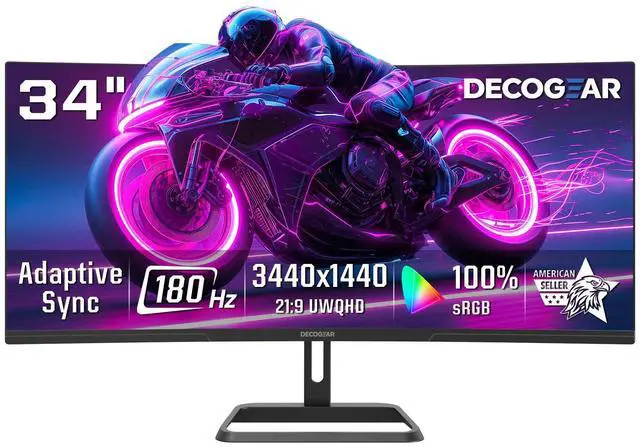 Main image of 34 Inch Curved Gaming Monitor, 180Hz UWQHD 3440x1440 21:9 VA Display, 1ms MPRT, Adaptive Sync, 1500R, HDR Ready, 100% sRGB, Dual HDMI, DisplayPort 1.4, VESA Mount, Office & Workspace Setup