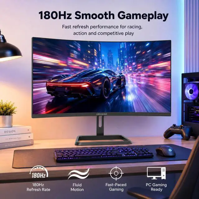 Alt view image 3 of 4 - 34 Inch Curved Gaming Monitor, 180Hz UWQHD 3440x1440 21:9 VA Display, 1ms MPRT, Adaptive Sync, 1500R, HDR Ready, 100% sRGB, Dual HDMI, DisplayPort 1.4, VESA Mount, Office & Workspace Setup