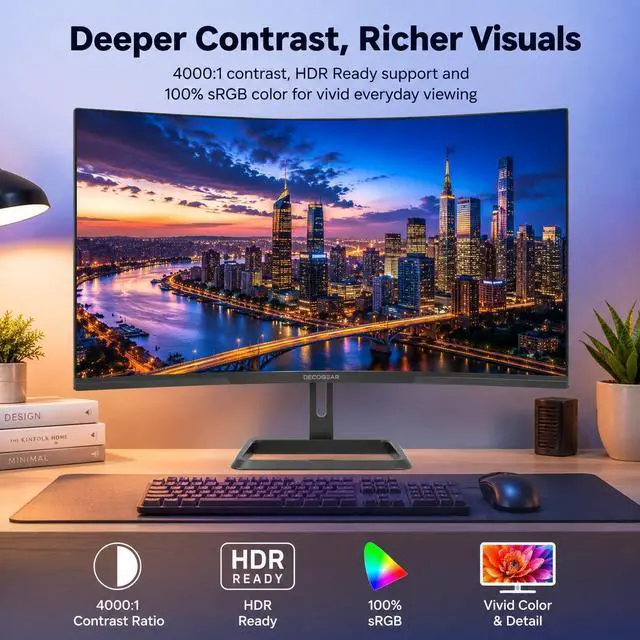 Alt view image 4 of 4 - 34 Inch Curved Gaming Monitor, 180Hz UWQHD 3440x1440 21:9 VA Display, 1ms MPRT, Adaptive Sync, 1500R, HDR Ready, 100% sRGB, Dual HDMI, DisplayPort 1.4, VESA Mount, Office & Workspace Setup