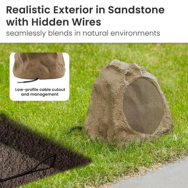 Alt view image 2 of 4 - 2R6S Outdoor Sandstone 6.5" Rock 2 Speaker Set for Deck Pool Spa Yard Garden