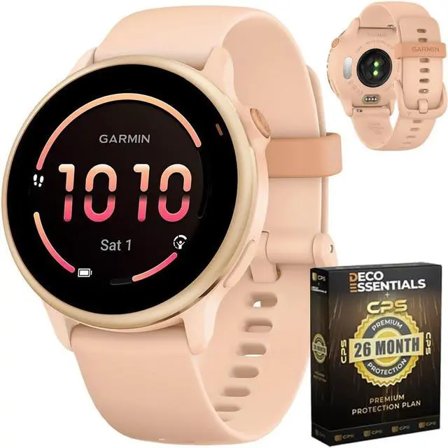 Main image of vivoactive 6 GPS Smartwatch, AMOLED, Pink Dawn with Silicone Band, 010-02985-03 - Bundle w/Deco Essentials 26-Month CPS Plan