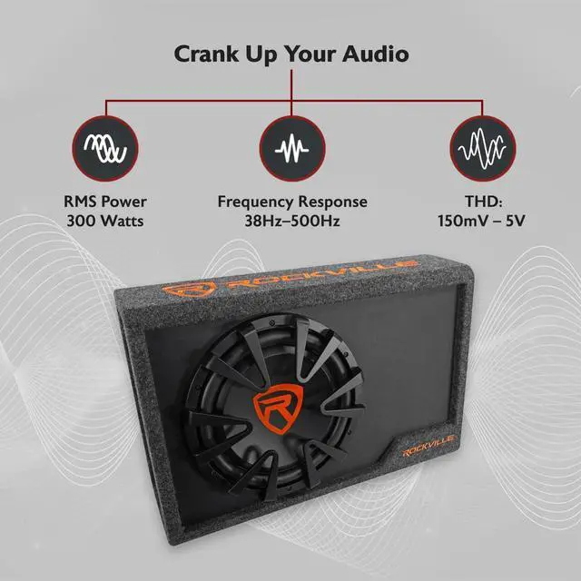 Alt view image 2 of 4 - RWS12CA 1200W 12" Amplified Powered Car Subwoofer Enclosure, 4 Ohm, Slim Design, Built-in Amplifier, Remote Bass Control, for Cars, Trucks & SUVs