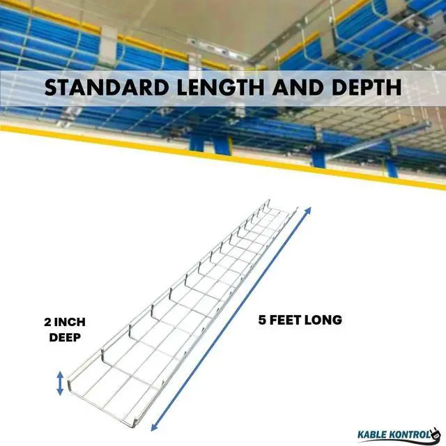 Alt view image 3 of 4 - Cable Tray - 5 Feet Long x 6" W x 2 H - 10 Pcs Bulk Pack - Wire Mesh Tray Cable Management Rack Cords Organizer Cable Basket, Zinc Plated Steel NEC Approved for Network, Fiber Optic