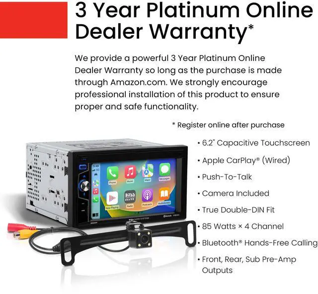 Alt view image 3 of 4 - Elite Series BE62CP-C Car Stereo - Apple CarPlay, 6.2 Inch Double Din, Touchscreen, Bluetooth Audio and Calling Head Unit, Radio Receiver, No CD DVD Player, Backup Camera