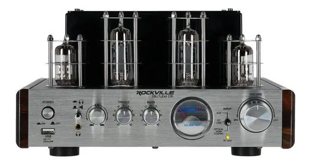 Alt view image 2 of 4 - BluTube DK Audiophile Tube Amplifier with Bluetooth, 35Wx2 RMS @ 4 Ohm, HDMI/Optical/Coaxial Inputs, Sub Output, USB, RCA, VU Meter, Headphone Out