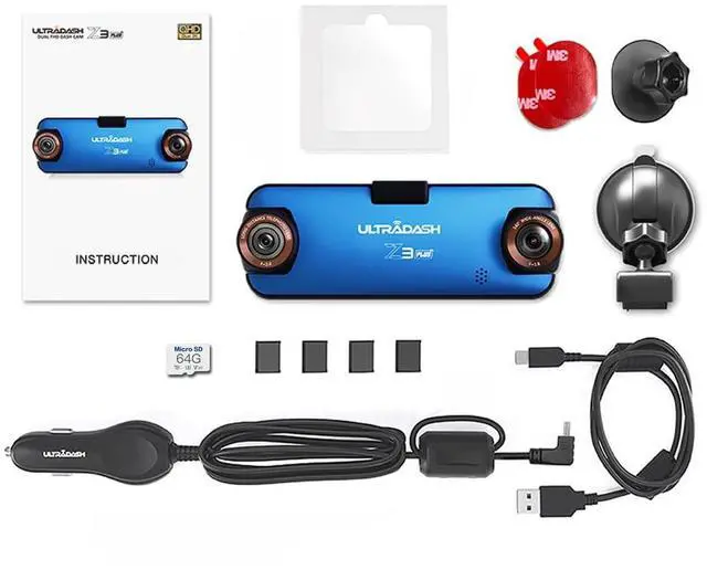 Alt view image 4 of 4 - UltraDash Z3+ Standard Edition + 64GB SD Card - Dual Lens Dash Cam High Endurance SD 2K 1440P Telephoto Zoom-in Lens 140° Wide Angle Super Capacitor for Commute