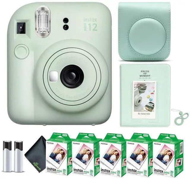 Main image of Instax Mini 12 Instant Camera Mint Green Bundle with Fuji Instax Mini Film Value Pack (100 Sheets) + Protective Carrying Case + Photo Album + Microfiber Cleaning Cloth