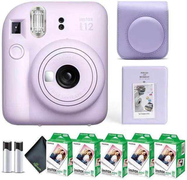 Main image of Instax Mini 12 Instant Camera Lilac Purple Bundle with Fuji Instax Mini Film Value Pack (100 Sheets) + Protective Carrying Case + Photo Album + Microfiber Cleaning Cloth