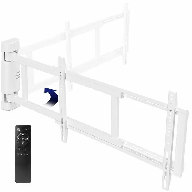 Main image of Steel Low Profile Electric TV Wall Mount for 32 to 75 inch LCD LED Plasma Screens, Motorized Swing TV Bracket with 90 Degree Swivel, White, MOUNT-E-WM075W