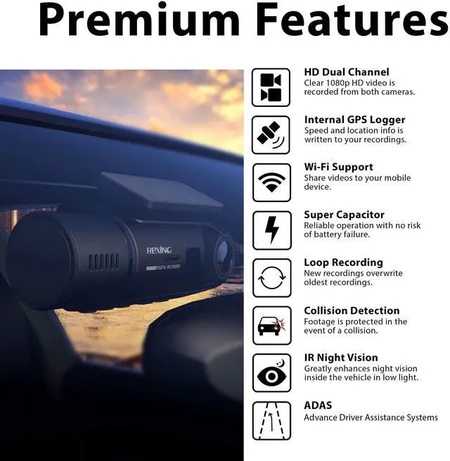 Alt view image 2 of 4 - V3 Dual Camera Front and Inside Cabin Full HD 1080p with WiFi and Built-in GPS