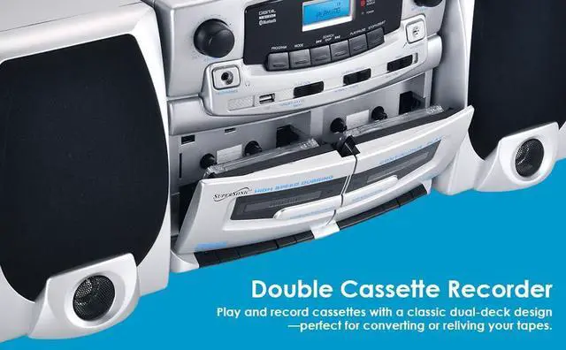 Alt view image 4 of 4 - SC-2121BT Bluetooth Entertainment Audio System, Bluetooth 5.0, op Loading MP3/CD Player, AM/FM Radio, USB Input, Double Cassette Recorder, High-Performance Detachable Speakers, AC/DC