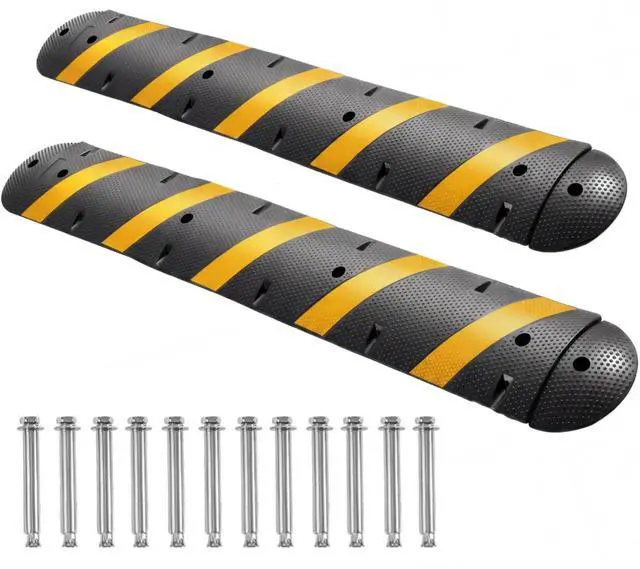 Main image of 7 FT Rubber Speed Bump with 4 End Caps, 84" Speed Bumps for Driveway 2 Pack, 25,000 Lbs Capacity Heavy Duty Speed Hump for Low Cars, RVs, Parking Lots, Residential Streets, Asphalt, Concrete, Gravel