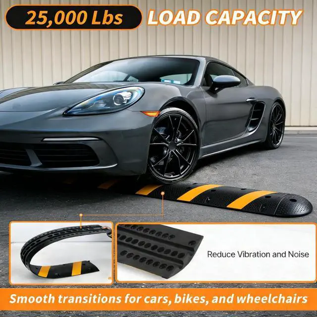 Alt view image 3 of 4 - 7 FT Rubber Speed Bump with 4 End Caps, 84" Speed Bumps for Driveway 2 Pack, 25,000 Lbs Capacity Heavy Duty Speed Hump for Low Cars, RVs, Parking Lots, Residential Streets, Asphalt, Concrete, Gravel