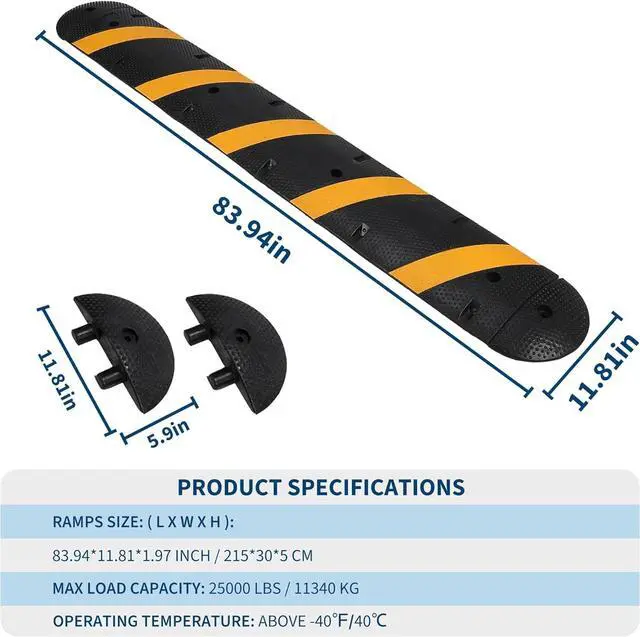Alt view image 4 of 4 - 7 FT Rubber Speed Bump with 4 End Caps, 84" Speed Bumps for Driveway 2 Pack, 25,000 Lbs Capacity Heavy Duty Speed Hump for Low Cars, RVs, Parking Lots, Residential Streets, Asphalt, Concrete, Gravel