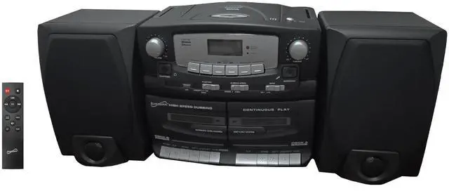 Main image of Black Edition Vintage Bluetooth Stereo System Home Music Audio System, CD/MP3 Player, AM/FM Radio, Dual Cassette Player/Rec USB inputs, Detachable Speakers, AC/DC