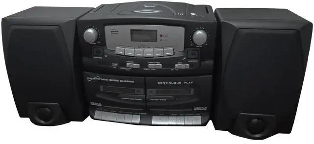 Alt view image 2 of 4 - Black Edition Vintage Bluetooth Stereo System Home Music Audio System, CD/MP3 Player, AM/FM Radio, Dual Cassette Player/Rec USB inputs, Detachable Speakers, AC/DC