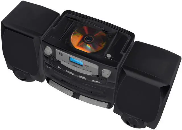 Alt view image 4 of 4 - Black Edition Vintage Bluetooth Stereo System Home Music Audio System, CD/MP3 Player, AM/FM Radio, Dual Cassette Player/Rec USB inputs, Detachable Speakers, AC/DC