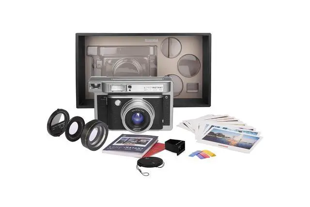 Alt view image 6 of 6 - Lomo'Instant Wide Camera & Lenses Monte Carlo Black Leather