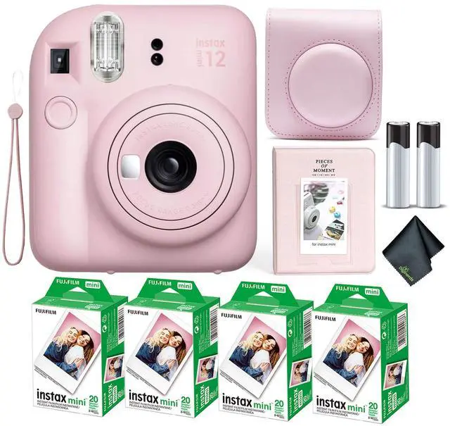 Main image of Instax Mini 12 Instant Camera Blossom Pink Bundle with Fuji Instax Mini Film Value Pack (80 Sheets) + Protective Carrying Case + Photo Album + Microfiber Cleaning Cloth
