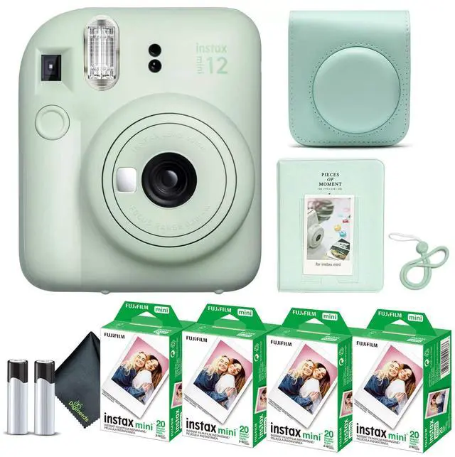 Main image of Instax Mini 12 Instant Camera Mint Green Bundle with Fuji Instax Mini Film Value Pack (80 Sheets) + Protective Carrying Case + Photo Album + Microfiber Cleaning Cloth