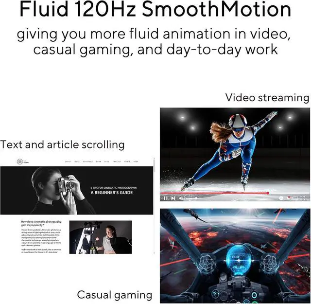 Alt view image 3 of 4 - 24" FHD Gaming Office Monitor, 120Hz, 1ms, Eye Care Monitor - IPS, 99% sRGB, Frameless, Adaptive-Sync, HDMI, VGA, Low Blue Light, Flicker Free, Tilt Adjustment, Wall Mountable, Black