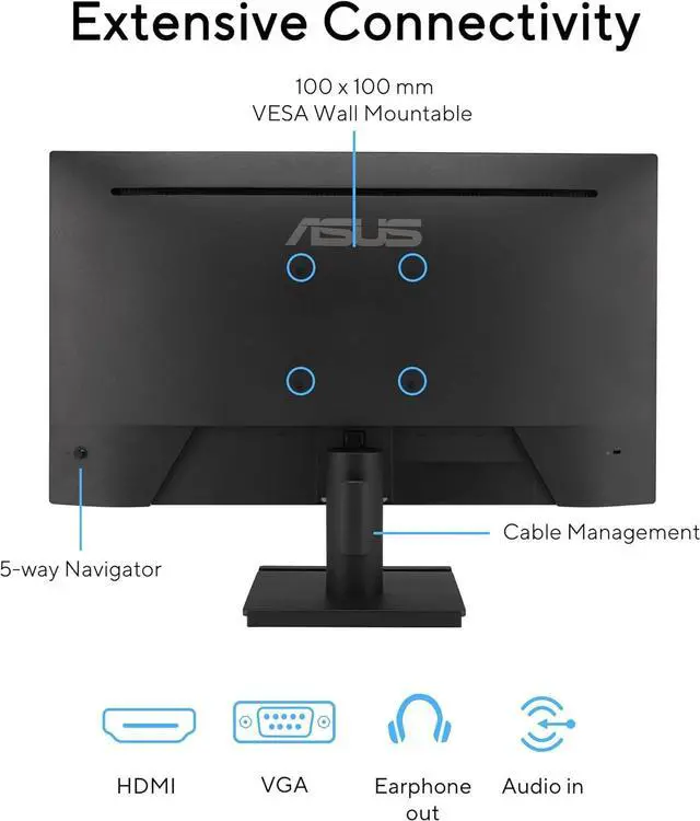 Alt view image 4 of 4 - 24" FHD Gaming Office Monitor, 120Hz, 1ms, Eye Care Monitor - IPS, 99% sRGB, Frameless, Adaptive-Sync, HDMI, VGA, Low Blue Light, Flicker Free, Tilt Adjustment, Wall Mountable, Black