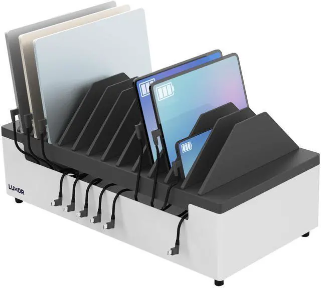 Main image of Line Leader 12-Device Open Charging Station | Compact Desktop Charger for Laptops, Tablets, & Chromebooks | Space-Saving Design with Adjustable Dividers & UL Safety-Certified Power Strip