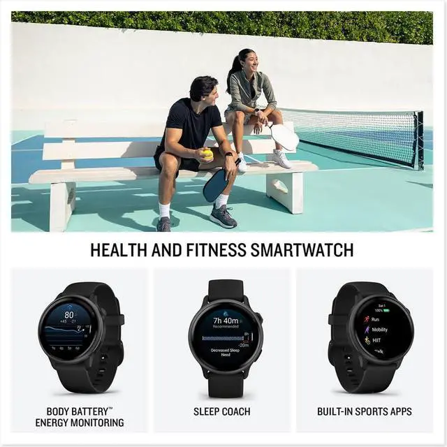 Alt view image 3 of 4 - 010-02985-00 VIVOACTIVE 6 Health & Fitness GPS Smartwatch, Black with Silicone Band Bundle with Deco Essentials Charging Dock, USB Type C Charger, Silicone Dust Covers & 2X Screen Protector