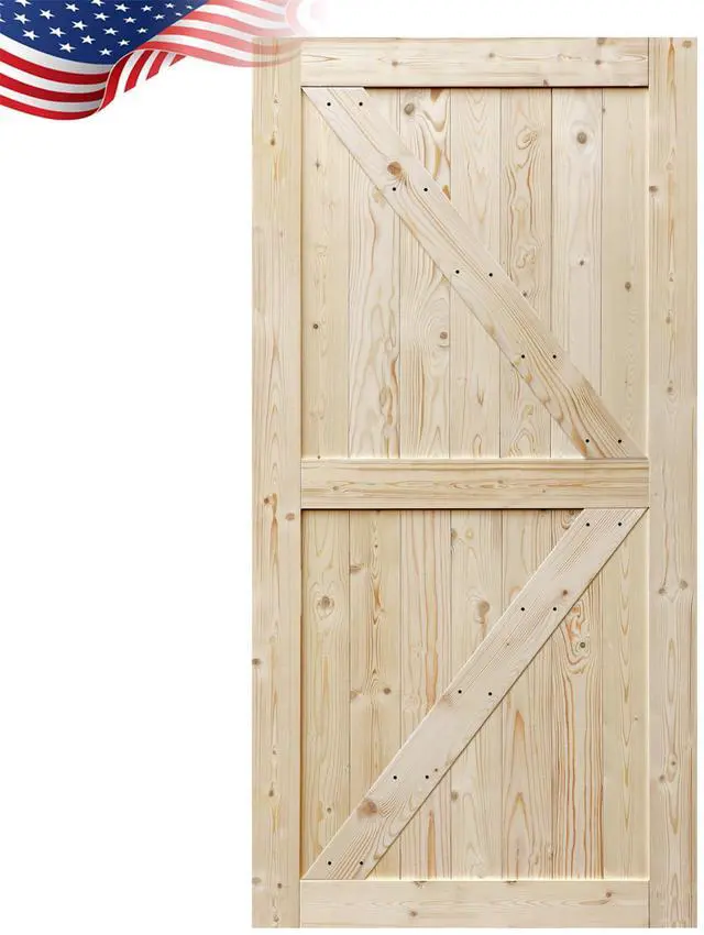 Main image of ® 40in x 80in Barn Door, Unfinished British Brace Barn Door/Modern Style/Solid Wood/Simple Assembly is Required,Without Sliding Hardware