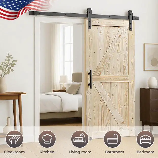 Alt view image 2 of 4 - ® 40in x 80in Barn Door, Unfinished British Brace Barn Door/Modern Style/Solid Wood/Simple Assembly is Required,Without Sliding Hardware