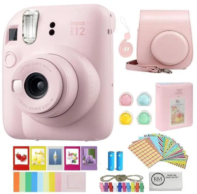 Main image of INSTAX Mini 12 Instant Film Camera | Blossom Pink Bundled with Instax Accessory Bundle + Cleaning Cloth (8 Items)