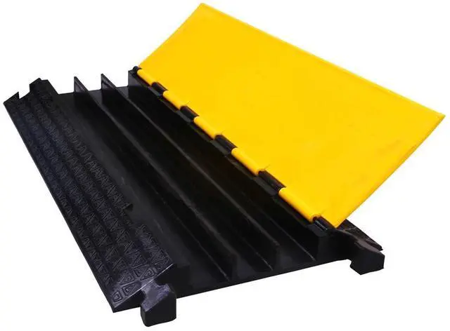Main image of Atlas Cable Protector Wire Ramp - 3 Channel - 1 Pc - 35 Long Black & Yellow - 24000 Lbs Load Capacity - Rubber Speed Bump Wire Protector Cord Cover - CP9973