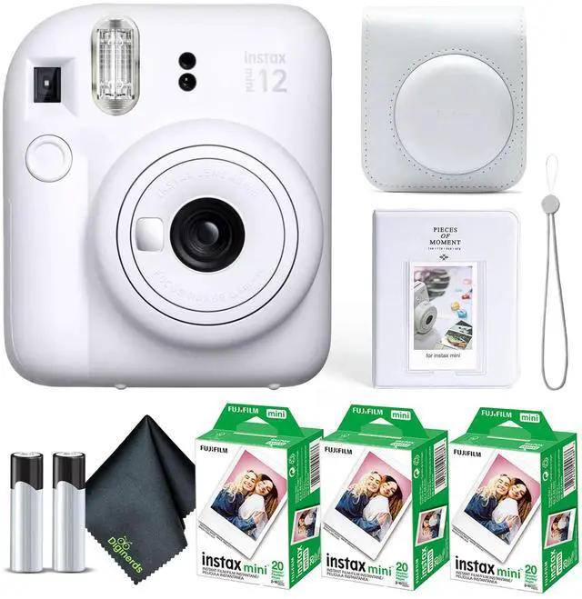 Main image of Instax Mini 12 Instant Camera Clay White Bundle with Fuji Instax Mini Film Value Pack (60 Sheets) + Protective Carrying Case + Photo Album + Microfiber Cleaning Cloth