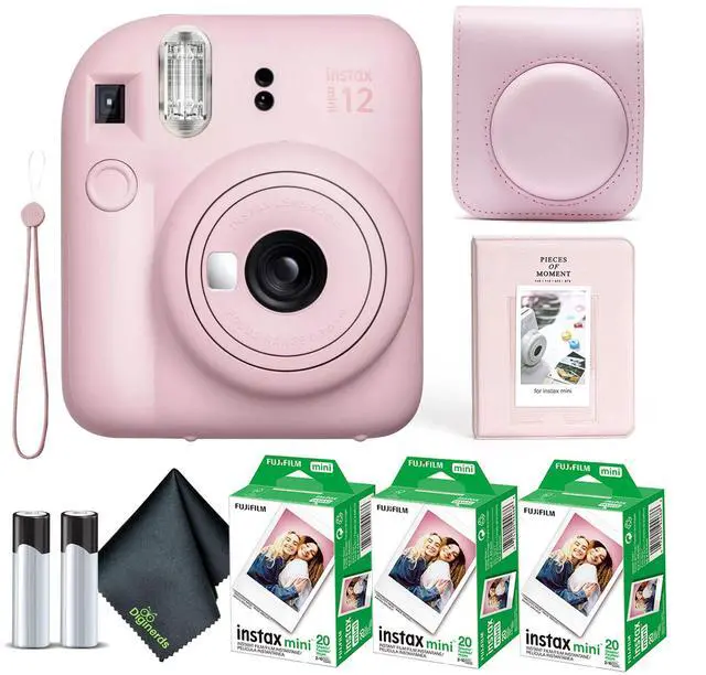 Main image of Instax Mini 12 Instant Camera Blossom Pink Bundle with Fuji Instax Mini Film Value Pack (60 Sheets) + Protective Carrying Case + Photo Album + Microfiber Cleaning Cloth