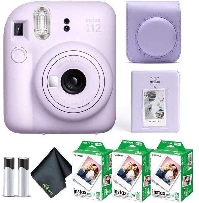 Main image of Instax Mini 12 Instant Camera Lilac Purple Bundle with Fuji Instax Mini Film Value Pack (60 Sheets) + Protective Carrying Case + Photo Album + Microfiber Cleaning Cloth