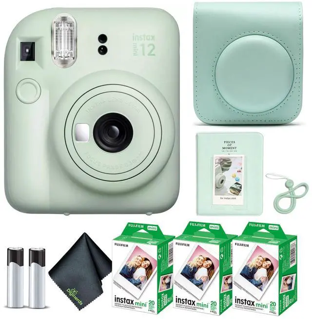 Main image of Instax Mini 12 Instant Camera Mint Green Bundle with Fuji Instax Mini Film Value Pack (60 Sheets) + Protective Carrying Case + Photo Album + Microfiber Cleaning Cloth