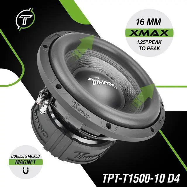 Alt view image 4 of 4 - 10" Sub D4 1500 Watts Max Power Dual 4 Ohm, 10 Inch Car Subwoofer 16 mm Xmax, TPT-T1500-10 D4, 2.6 in Voice Coil, Double Stacked Magnet Sub Woofer for Car Audio Systems (Single)