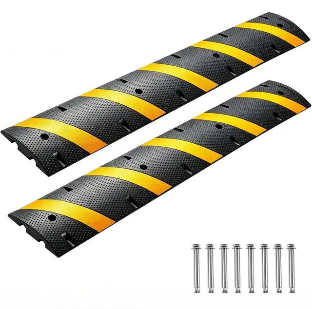 Main image of 6 Ft Rubber Speed Bump 2 Pack, Heavy Duty Speed Bumps for Road 25,000 Lbs Capacity, Seed Hump Traffic Calming Ramp for Driveway w/ 2 Channel Cable Protector for Low Cars Trucks Asphalt Concrete Gravel