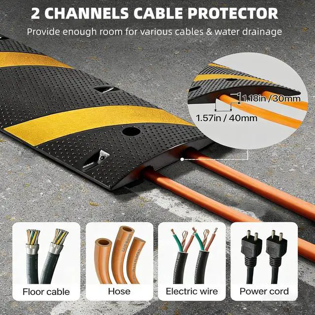 Alt view image 3 of 4 - 6 Ft Rubber Speed Bump 2 Pack, Heavy Duty Speed Bumps for Road 25,000 Lbs Capacity, Seed Hump Traffic Calming Ramp for Driveway w/ 2 Channel Cable Protector for Low Cars Trucks Asphalt Concrete Gravel
