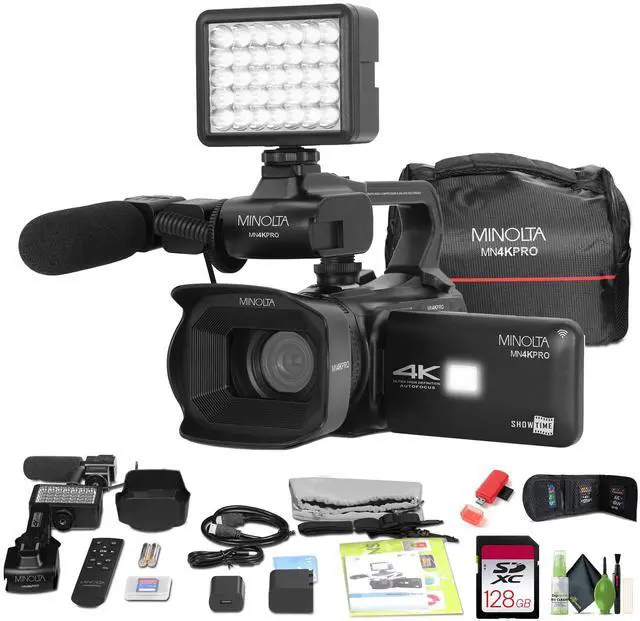 Main image of MN4KPRO 4K60FPS UHD 64 MP Autofocus Pro Camcorder Kit w/WiFi Bundle with 128GB Memory Card + Cleaning kit + Memory Card Wallet + USB Card Reader, SD/microSD