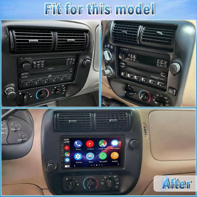 Alt view image 2 of 4 - Android 14 Double Din Car Stereo Radio for Ford Ranger 1998-2006, 2G+32G 7" Touchscreen Car Radio w/Wireless Carplay Android Auto GPS WiFi Bluetooth RDS DSP SWC Mic Backup Camera
