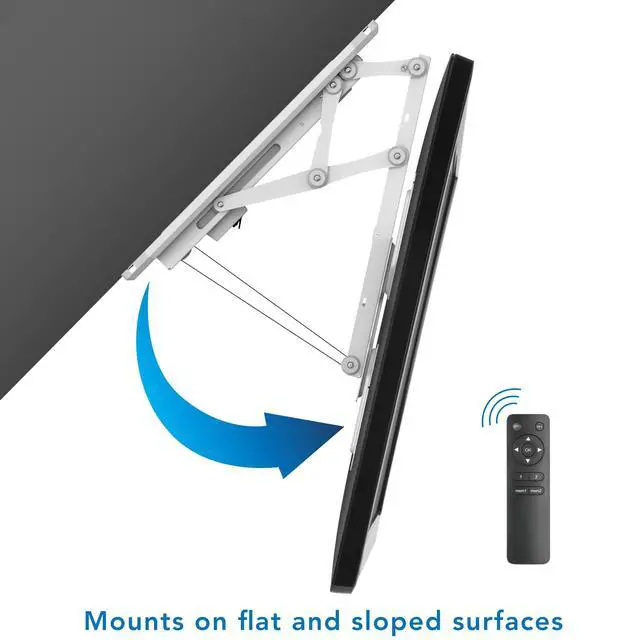 Alt view image 3 of 4 - Motorized Ceiling TV Mount with Remote, Electric Flip Down Fold Up Pitched Roof Mount Fits 32, 37, 40, 47, 50 and 55 Inch Flat Screen TVs and Monitors, White