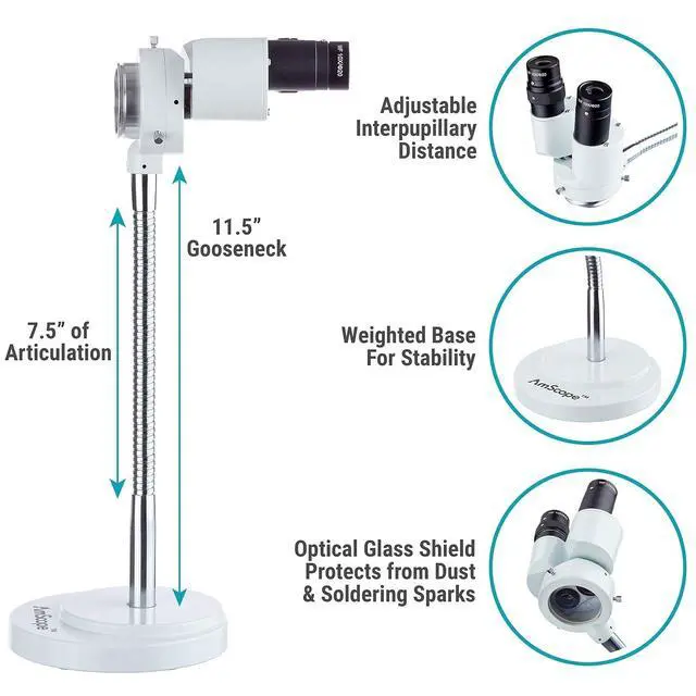 Alt view image 2 of 4 - 8X Magnification Binocular Stereo Microscope w/ 360 Revolve - Dental, Lab, Electronic Repair, Soldering, Shop Gooseneck Illuminator - SE508
