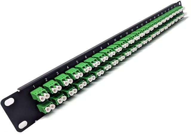 Main image of 1U 48port High Density Patch Panel, Loaded with LC Duplex Singlemode APC Green Colored Adapters