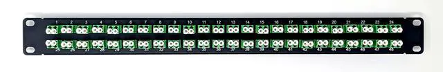 Alt view image 2 of 4 - 1U 48port High Density Patch Panel, Loaded with LC Duplex Singlemode APC Green Colored Adapters