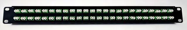Alt view image 3 of 4 - 1U 48port High Density Patch Panel, Loaded with LC Duplex Singlemode APC Green Colored Adapters