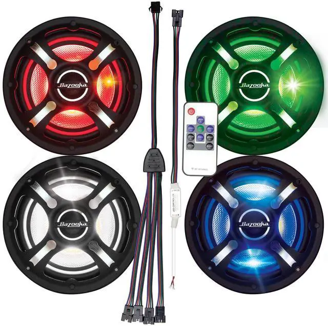 Main image of Marine Coax Speaker Kit | 4-Piece 6.5 LED Speakers | Plug-and-Play RGB LED Controller and Remote (4pc 6.5in Speakers) | MACBLED-KIT1