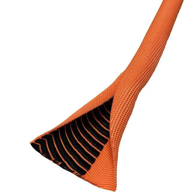 Alt view image 2 of 4 - 3/4" Double Layer Self Closing Braided Wrap Sleeve Cable Management - 100 Feet - Orange