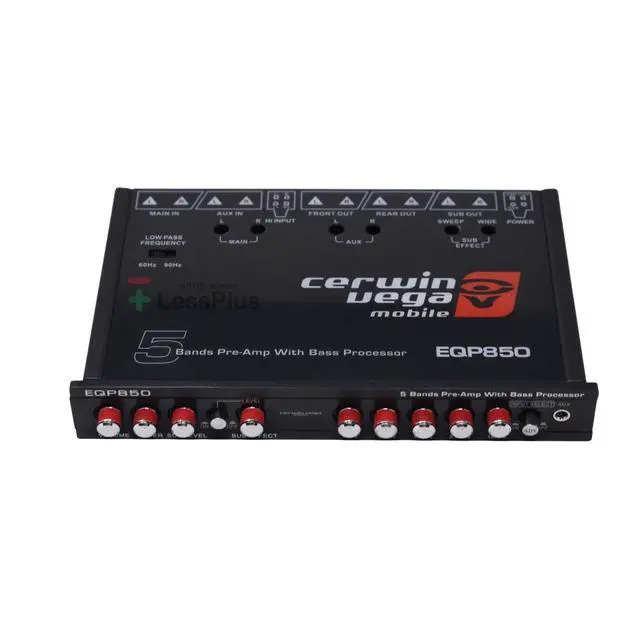 Alt view image 3 of 4 - Cerwin Vega 5-Band Pre-Amp Equalizer with Built-in Bass Processor - Ultimate Car Audio System Accessory, High-Level Input, Subwoofer Level Control, Selectable Low Pass Filter, Auxiliary Input EQP850