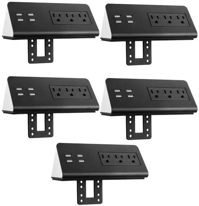 Main image of Desk Clamp Power Strip with 4 USB-A Ports, Nightstand Charging Station, 3 AC Outlets, Fast Charger, Easy Installation for Home, Offices, Hotels 4.9 Ft, Black, 5 Pcs